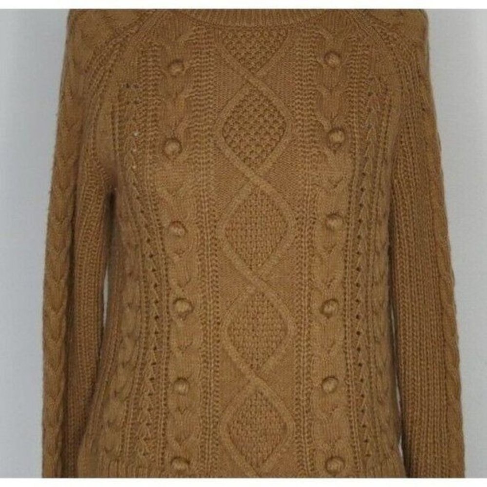J. Crew Sweater S Azra Cable Knit Pullover Mock Neck Caramel Chunky - Picture 4 of 9